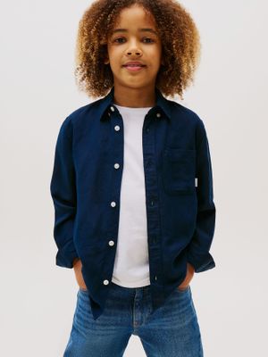 Camisa Regular En Mezcla 1G Lino Azul Tommy Hilfiger