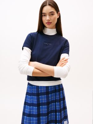 Polera Regular Fit Logo Lineal Azul Tommy Jeans