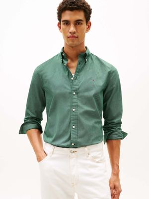 Camisa Micro Print Regular Fit Verde Tommy Hilfiger