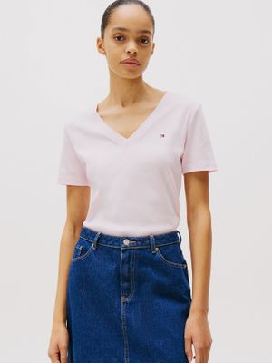 Imagen 1 del producto Polera A Rayas V-Neck Slim Fit Rosado Tommy Hilfiger