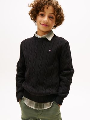 Sweater De Niño De Punto Trenzado Negro Tommy Hilfiger