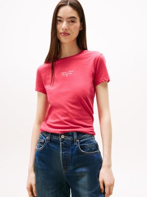Polera Slim Fit Logo Essential Rosado Tommy Jeans