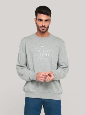Polerón Con Logo Bordado Gris Tommy Hilfiger