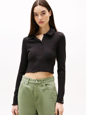 Polo Cropped Slim Fit Negro Tommy Jeans