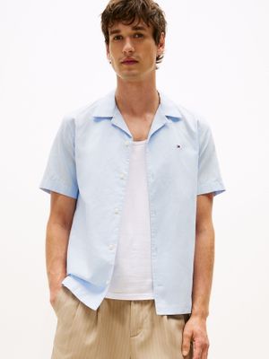 Camisa De Lino Solid Celeste Tommy Hilfiger