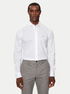 Camisa Knitted Con Logo Slim Fit Blanco Tommy Hilfiger