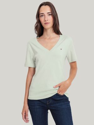 Polera A Rayas V-Neck Slim Fit Verde Tommy Hilfiger