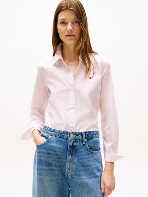 Camisa A Rayas De Corte Regular Rosado Tommy Hilfiger