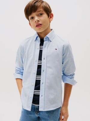 Camisa De Corte Regular En Piqué Celeste Tommy Hilfiger