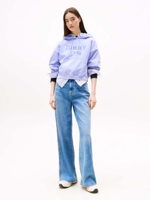 Imagen 2 del producto Polerón Hoodie Crop Relaxed Con Logo Lila Tommy Jeans