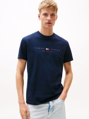 Polera Flag Linear Logo Azul C1G Tommy Jeans