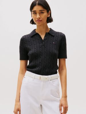 Sweater Cable Solid Negro Tommy Hilfiger