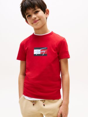 Polera Script Flag Logo Rojo Tommy Hilfiger