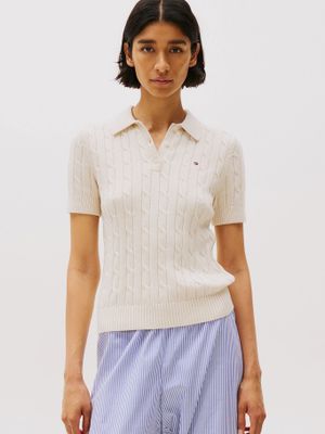 Sweater Cable Solid Blanco Tommy Hilfiger