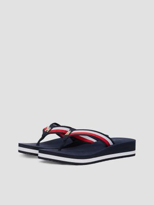 Sandalia Cuña Con Tiras Distintivas Azul Tommy Hilfiger