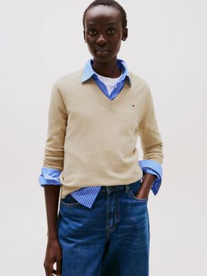 Sweater Solid V-Neck Beige Tommy Hilfiger