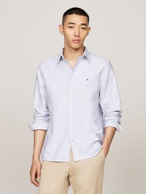 Camisa De Rayas Regular Fit Celeste Tommy Hilfiger