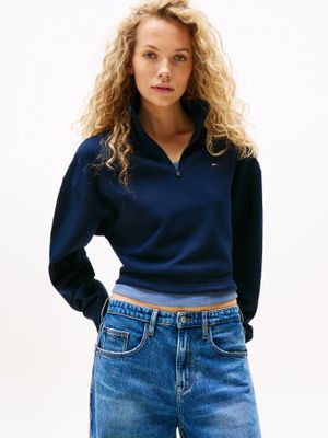 Polerón Relaxed Cropped Cremallera Azul C1G Tommy Jeans