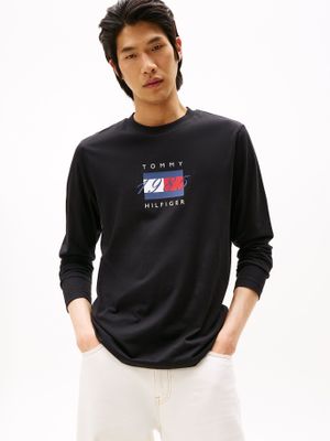 Polera Linear Flag Graphic Logo Negro Tommy Hilfiger