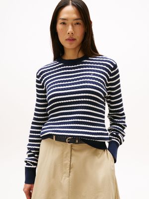 Sweater De Punto Trenzado Azul Tommy Hilfiger