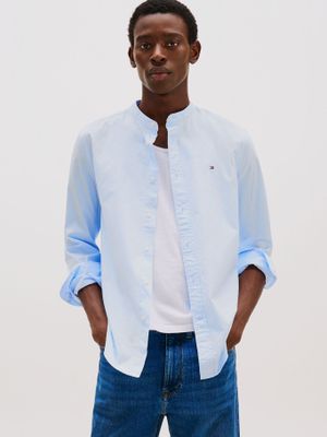 Camisa De Popelín Con Cuello Mao Celeste Tommy Hilfiger