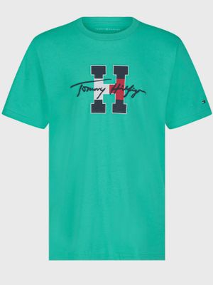 Polera De Niño Con Logo Script Verde Tommy Hilfiger
