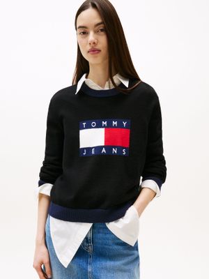Sweater Colorblock Con Logo Bordado Negro Tommy Jeans