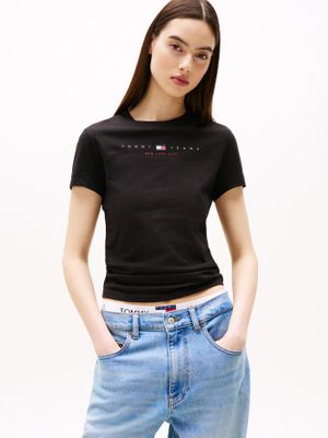 Polera Slim Fit Con Logo Lineal Negro BDS Tommy Jeans