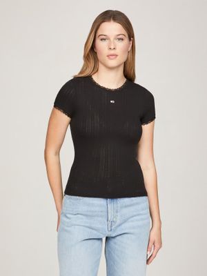 Imagen 1 del producto Polera Pointelle Slim Fit Con Logo Negro Tommy Jeans