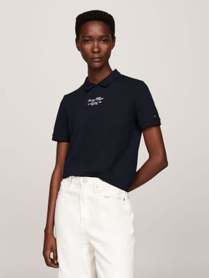 Polo Con Logo Script Regular Fit Azul Tommy Hilfiger