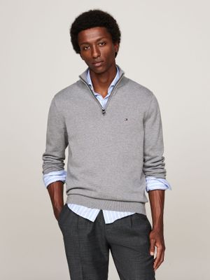 Sweater Essential Cotton Con Medio Cierre Gris Tommy Hilfiger