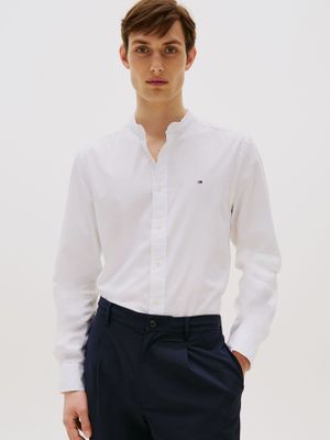 Camisa De Popelín Con Cuello Mao Blanco Tommy Hilfiger