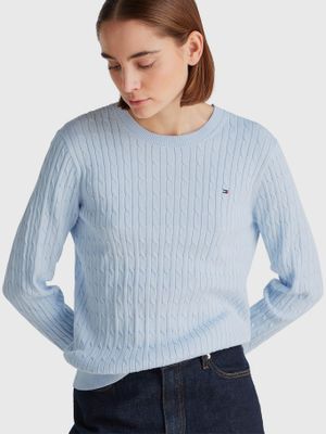Sweater De Tejido Cable Celeste Tommy Hilfiger