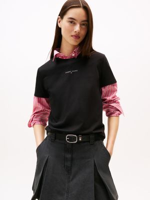 Polera Regular Fit Logo Lineal Negro Tommy Jeans