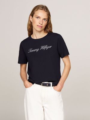 Polera  Logo Script Regular Fit Azul 02G Tommy Hilfiger