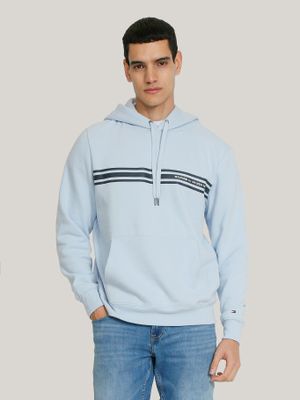 Imagen 1 del producto Polerón Hoodie Con Logo Central De Rayas Celeste Tommy Hilfiger