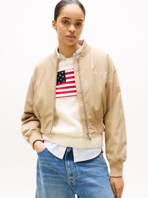 Chaqueta Bomber Cropped Solid Beige Tommy Hilfiger