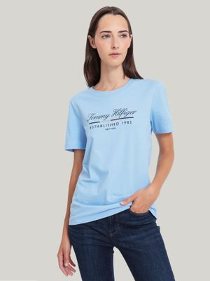 Polera Con Logo Gráfico Script Celeste Tommy Hilfiger