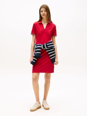 Vestido Polo Manga Con Logo Rojo Tommy Hilfiger