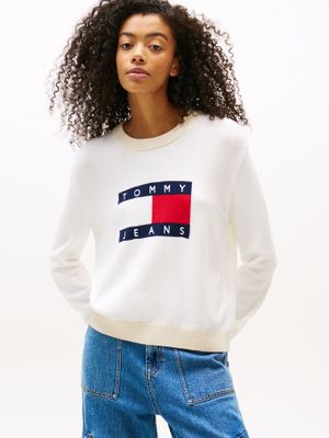 Sweater Colorblock Con Logo Bordado Blanco Tommy Jeans