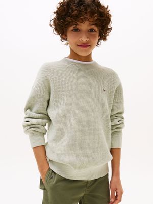 Sweater Texturizado Logo Bordado Verde Tommy Hilfiger