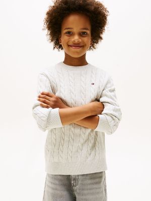 Sweater De Niño De Punto Trenzado Gris Tommy Hilfiger