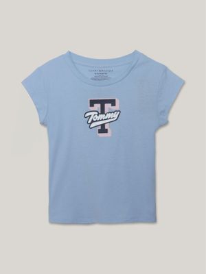 Polera De Niña Con Logo Script Celeste Tommy Hilfiger