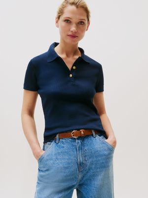 Polo Gold Button Slim Fit Azul Tommy Hilfiger