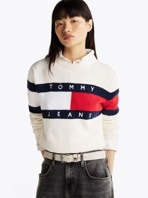 Sweater Color Block Relaxed Con Logo Blanco Tommy Jeans
