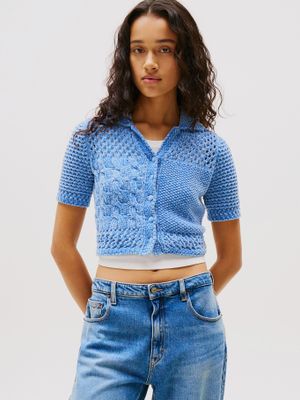 Cárdigan Polo Flag Logo Celeste Tommy Jeans