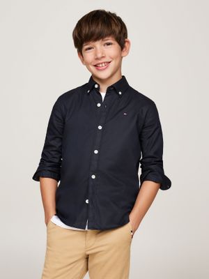 Camisa De Niño Dobby Regular Fit Azul Tommy Hilfiger