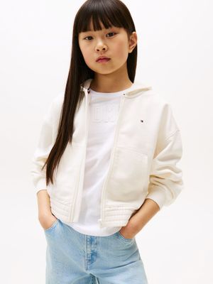 Polerón Hoodie Con Logo Y Cierre Blanco Tommy Hilfiger