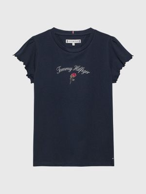 Polera Logo Script Gráfico De Niña Azul Tommy Hilfiger