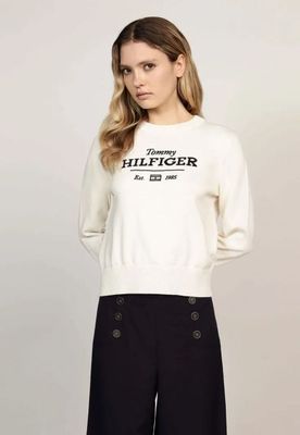 Sweater C-Neck Con Logo Blanco Tommy Hilfiger